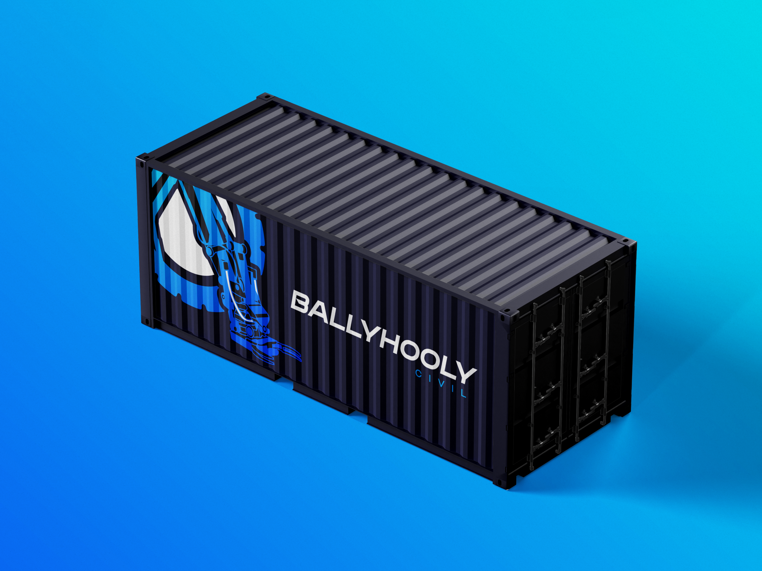 Case study - examples-2 Mockup of Ballyhooley Civil's branding on a shopping container